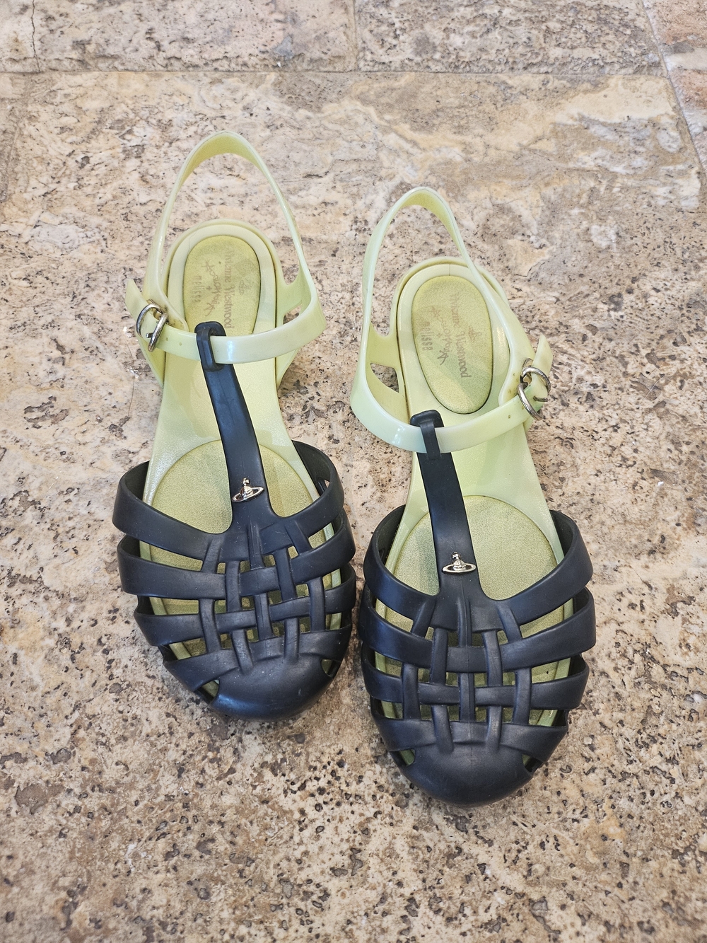 Vivienne Westwood x Melissa Black and Lime Green Jelly Sandals